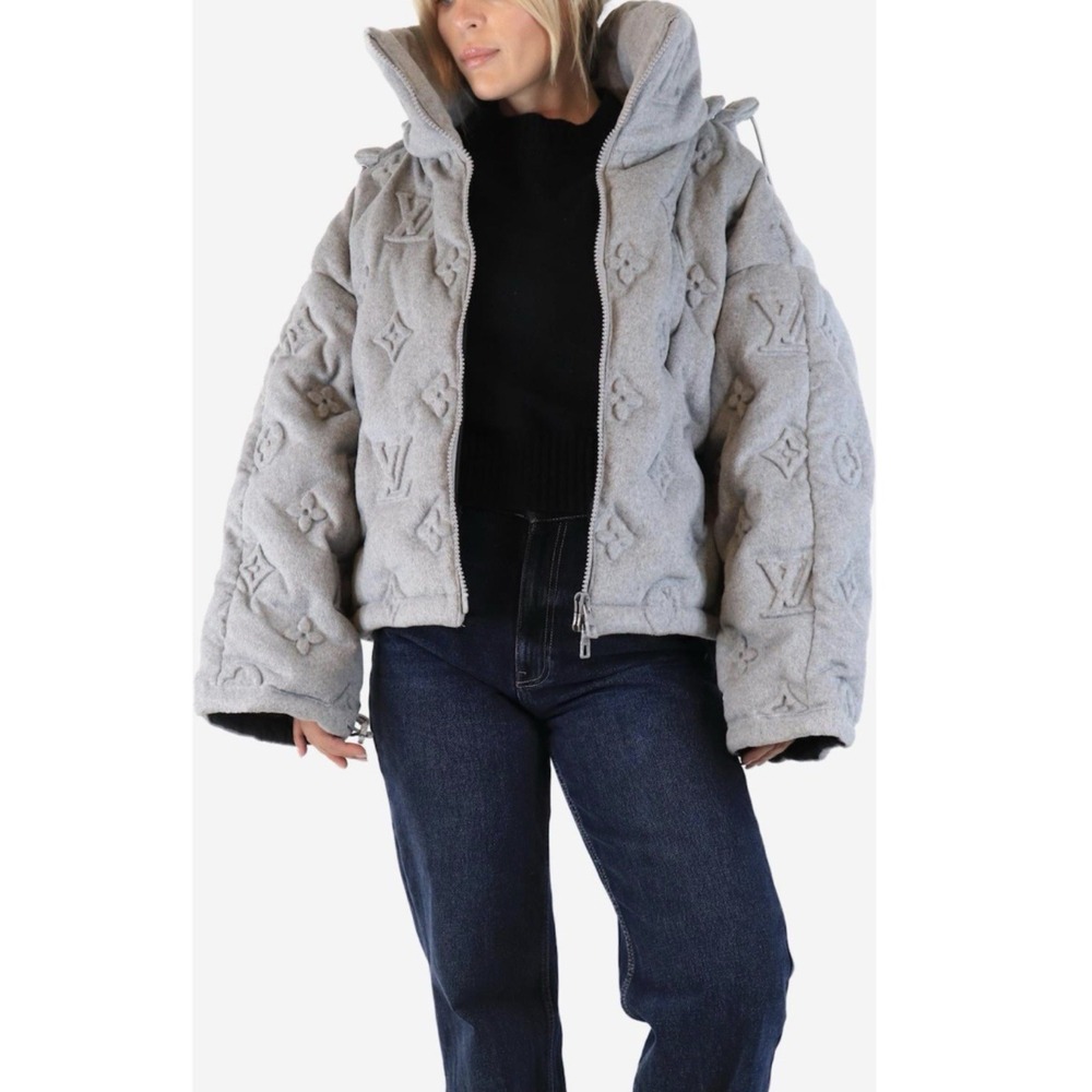 Louis Vuitton Grey Cashmere Monogram Boyhood Puffer Jacket 44 (12-14) GOOSE DOWN